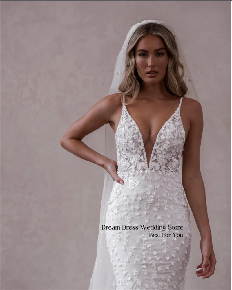 

DREAM Customized Mermaid Wedding Dress 3D Texture Lace V-neck Design backless Wedding Dress 2026 Latest Edition