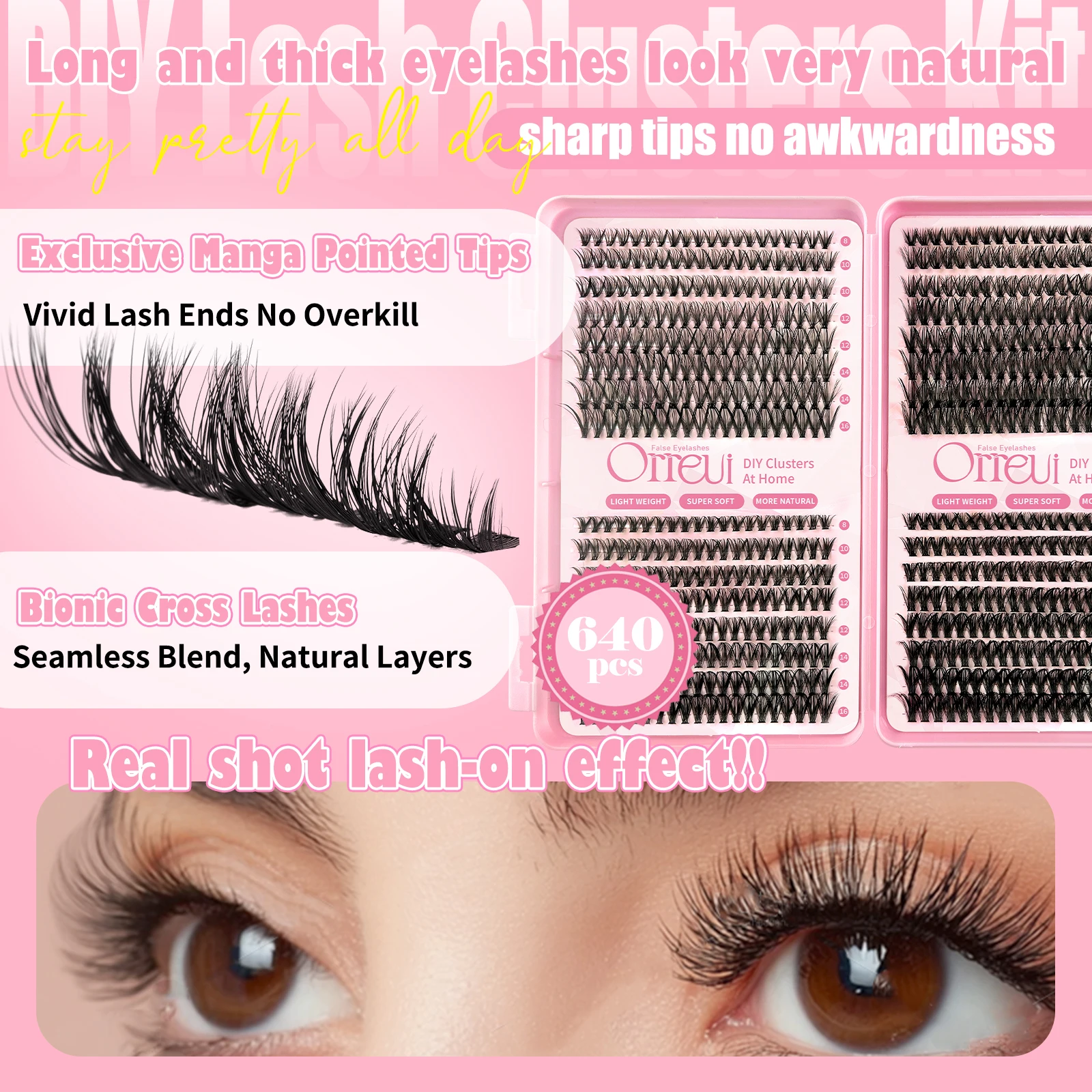 Natürliche Flauschige Wimpernbüschel-Set D-Curl 30D-60D Einzelne Wimpernverlängerungen mit Wimpernkleber und Versiegelung für Tägliches Tragen – Detail 6
