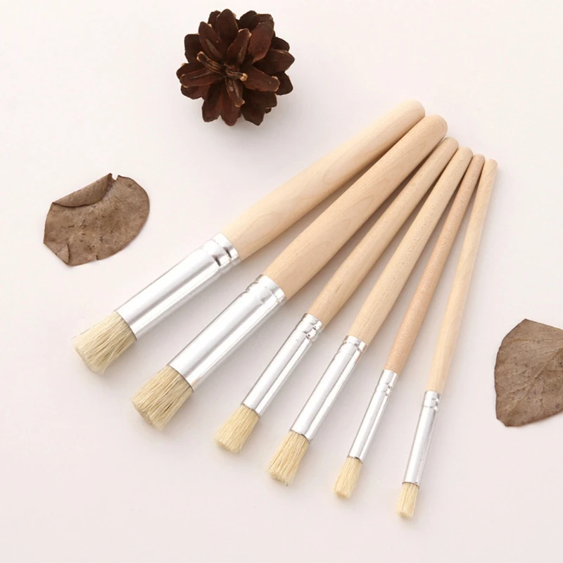 6 Pcs Premium Stencil Paint Brush Acrylic Paint Brush Set Wood Handle Brush Painting Drawing Supplies Pro Paint Brush