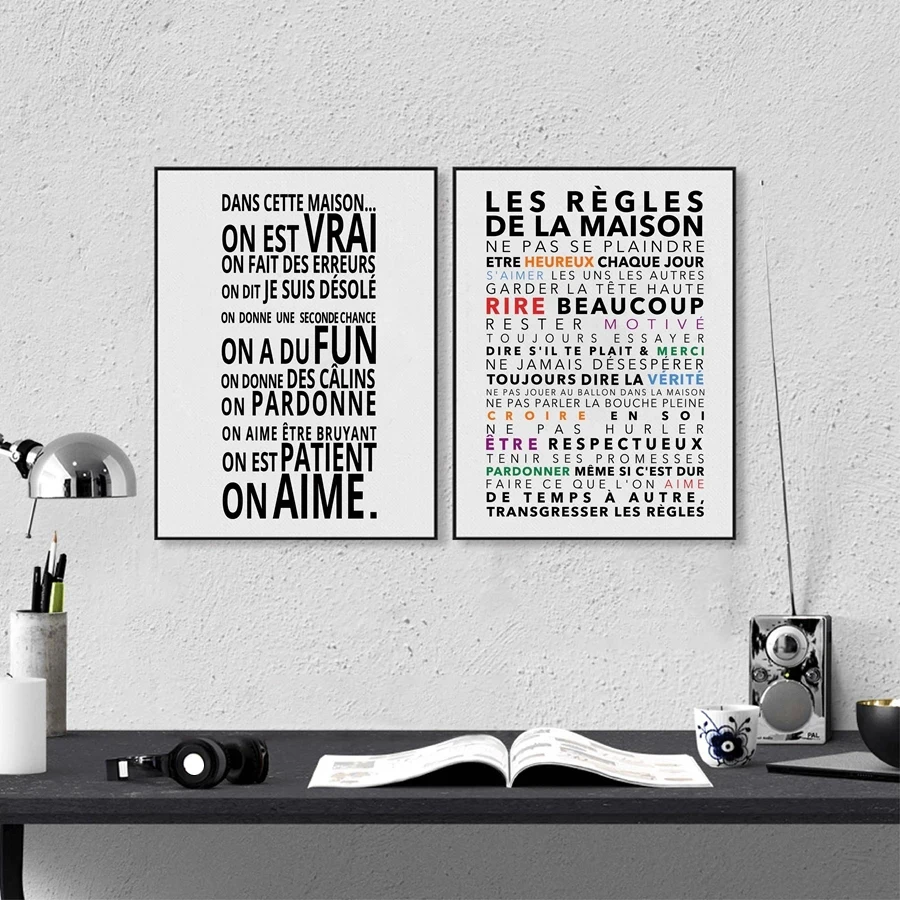 (2D Canvas Painting)  French House Rules Quote Canvas Art Print Poster Wall Decor , DANS CETTE MAISON Quote Canvas Painting H