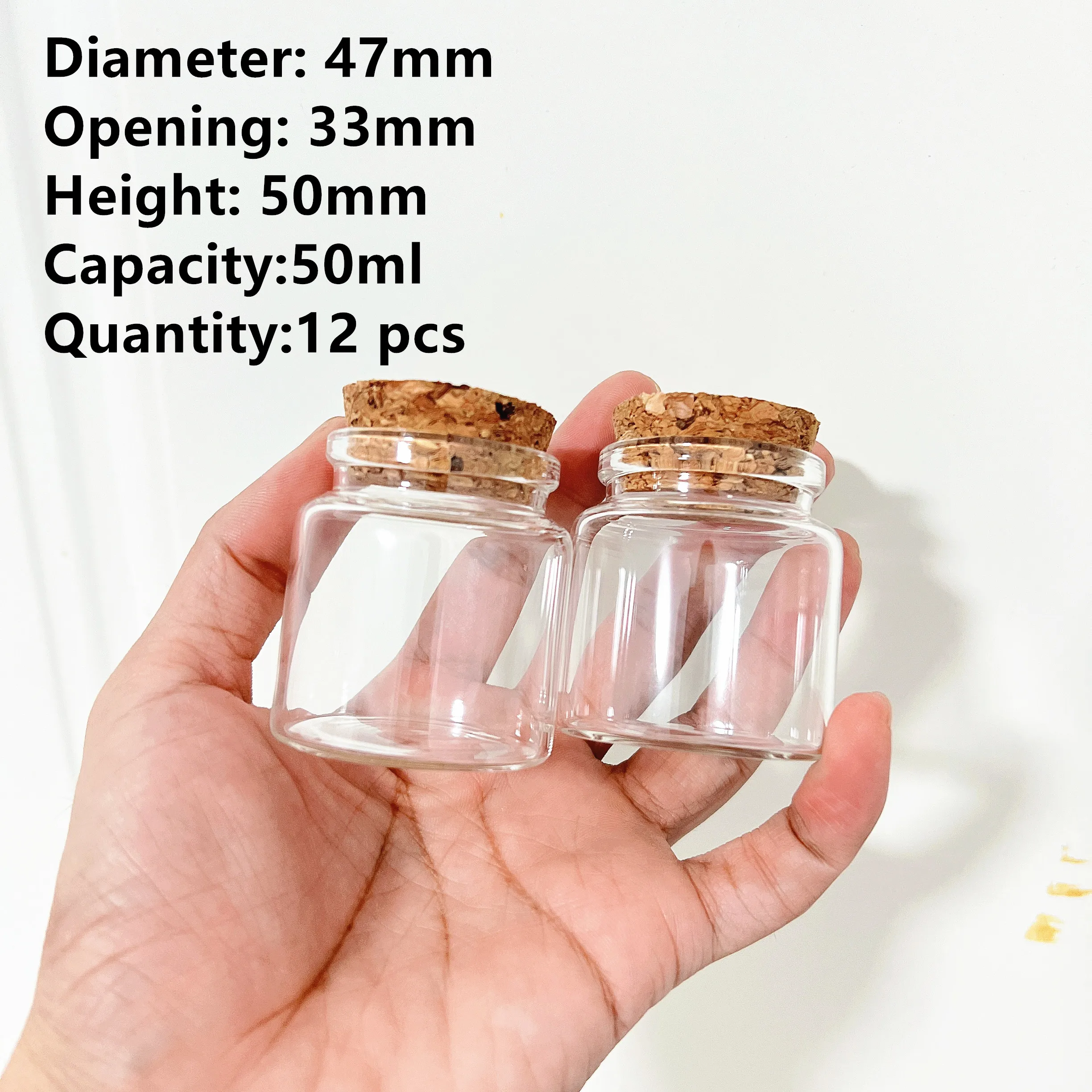 12PCS Glass Jars 33*47*50mm 50ml Glass Bottle Cork Test Tube Stopper Spice Bottles Container Simple Vials DIY Practical Craft