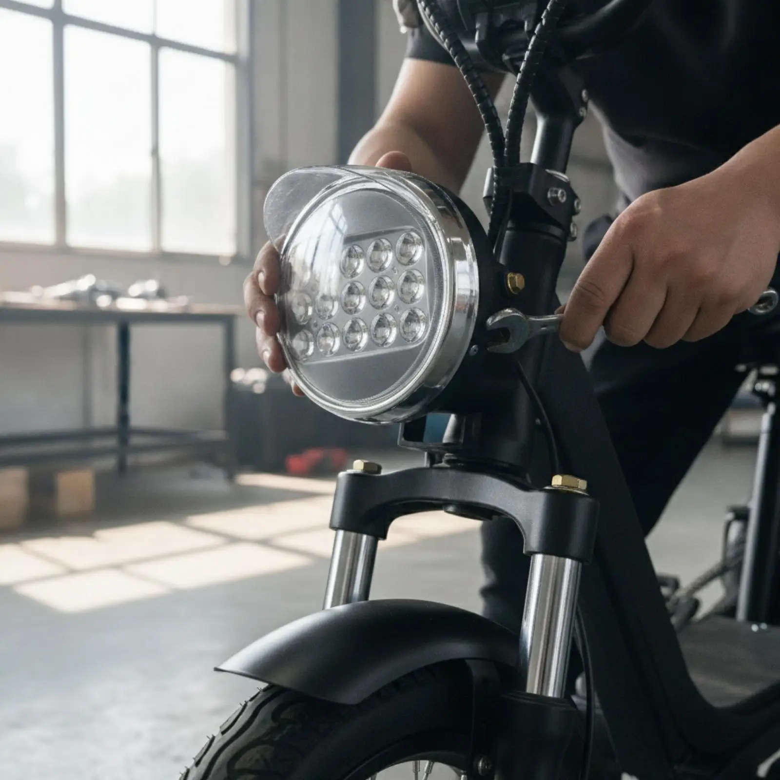 Sealed Weatherproof Front Headlight for Electric Tricycle 12V-80V with Mounting Stem