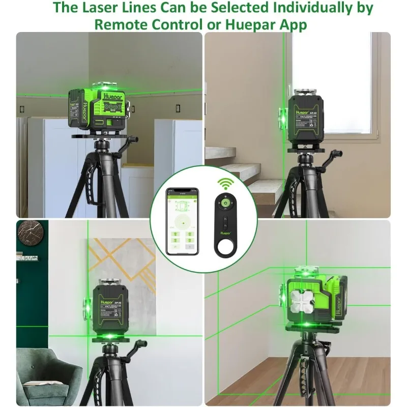 16 Lines Laser Level 360 Self leveling, 4D Bluetooth Green Beam Tiling Floor Laser Tool, 4x360