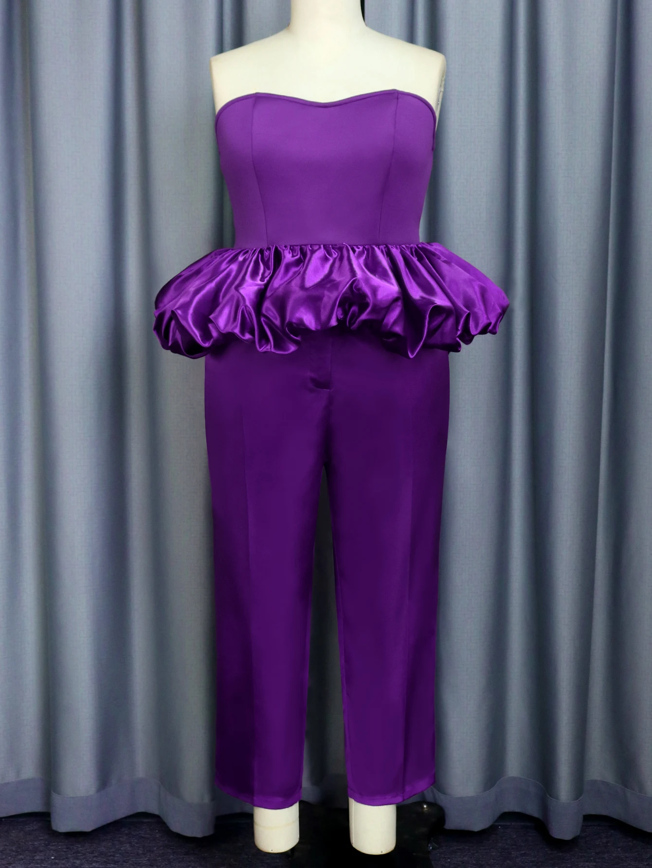 Purple Pants Sets for Women Straplees Tops and High Elastic Waist Trousers Large Size Birthday Cocktail Event Two Piece Outfits