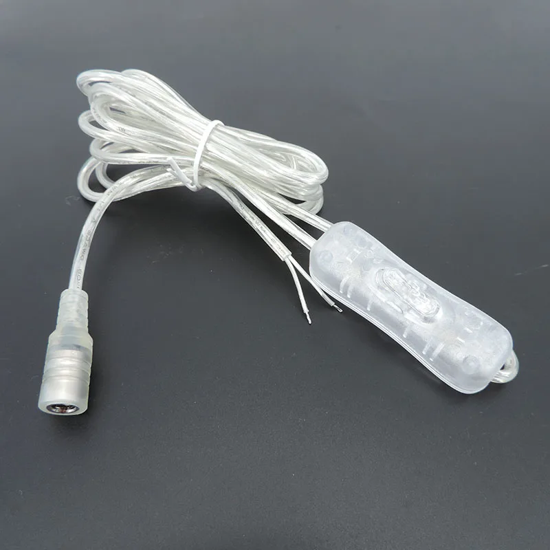 2pin 22AWG transparent DC Female 12V 5V 5.5x2.1mm Power adapter extend Cable led Light Switch button connector for neon lamp p1