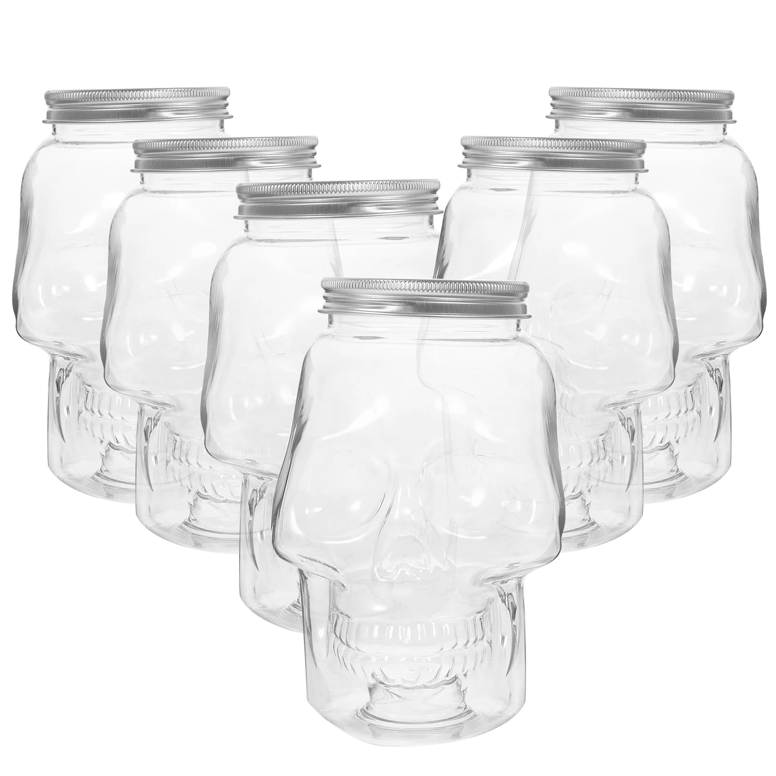 6 Pcs Halloween Skull Anti-leak Bottles Sealing Juice Drinks Water Plastic Clear Milk Transparent