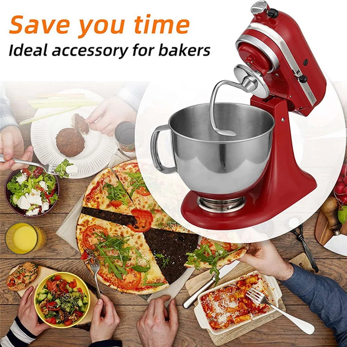 M08K แป้งสแตนเลส Hook ATTACHMENT สําหรับ KitchenAid 4.5-5 QUART TILT HEAD Stand Mixer,อะไหล่ตะขอขนมปัง