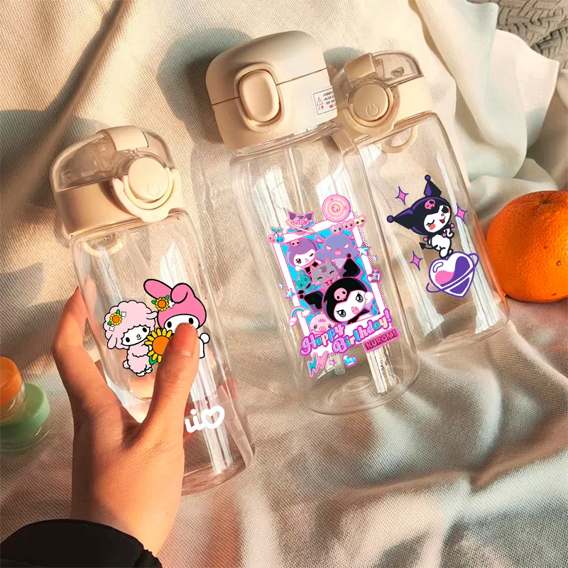 400-600ML MINISO Sanrio Kuromi melodia słomka plastikowa butelka wody duża pojemność przenośne przezroczyste dziecięce kubek na wodę do picia