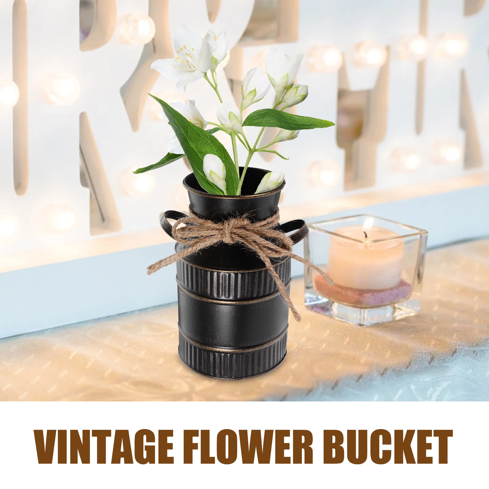 إبريق الحليب زهرة زهرية الحديد ريفي زارع معدني دلو مزهرية منزلية ديكور المنزل حفل زفاف محور #3