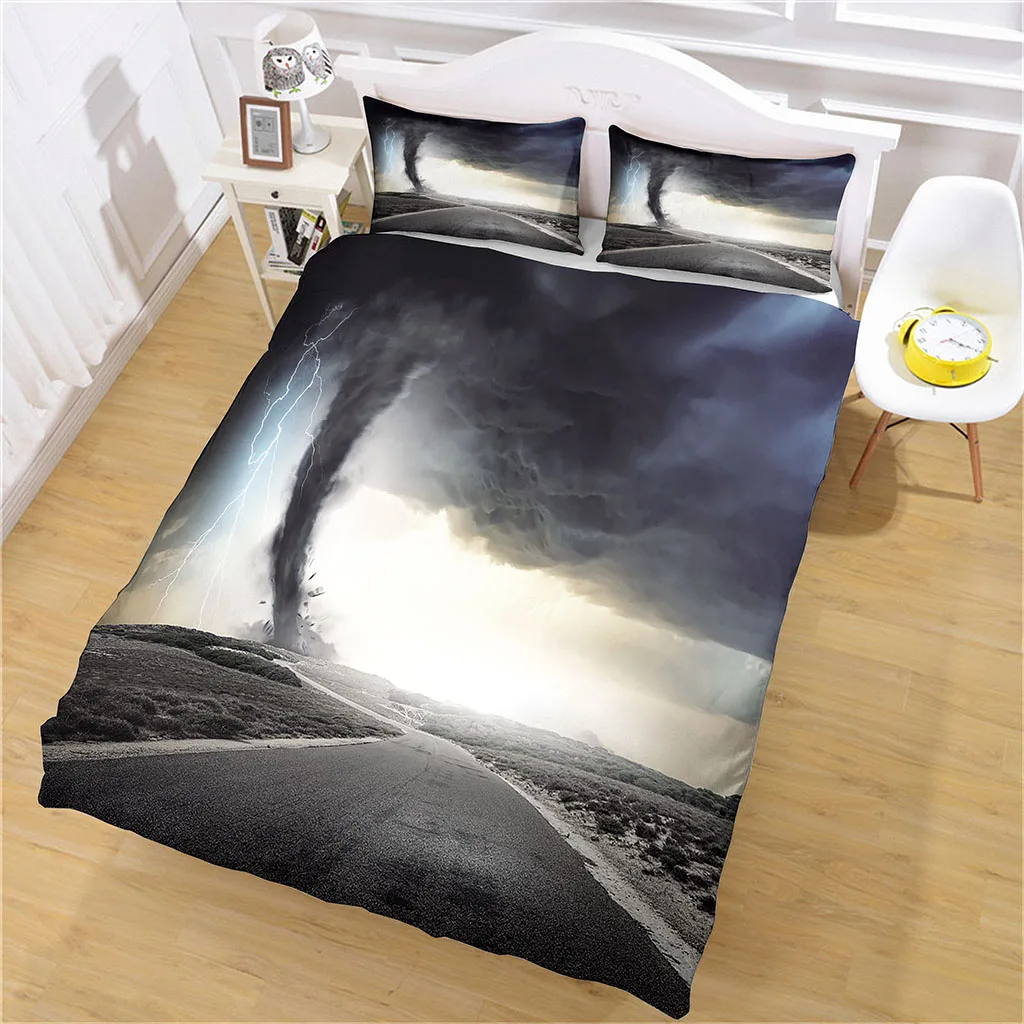 HUANZHUANG Children Duvet Cover Set Grey Sky Tornado Quilt Cover 3Pcs King Full Size Bedding Pillow Case Bedding Linen Polyester