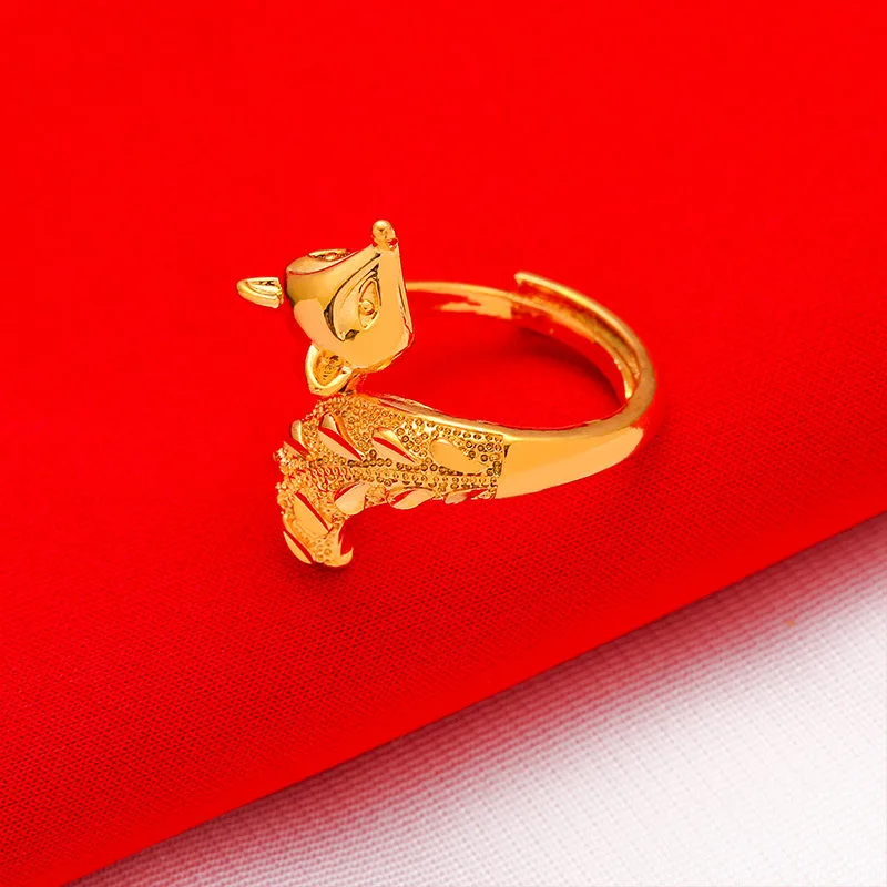 Женское регулируемое кольцо из 24-каратного золота AU999, ретро-лиса, корпус из золота с градиентом, регулируемое ремесло, копия древней монеты