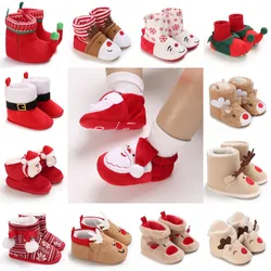 Infant Newborn Booties Santa Foot Socks Baby Christmas Boots Lovely Snowflake Santa Design Winter Warm Slippers Anti-Slip Shoes