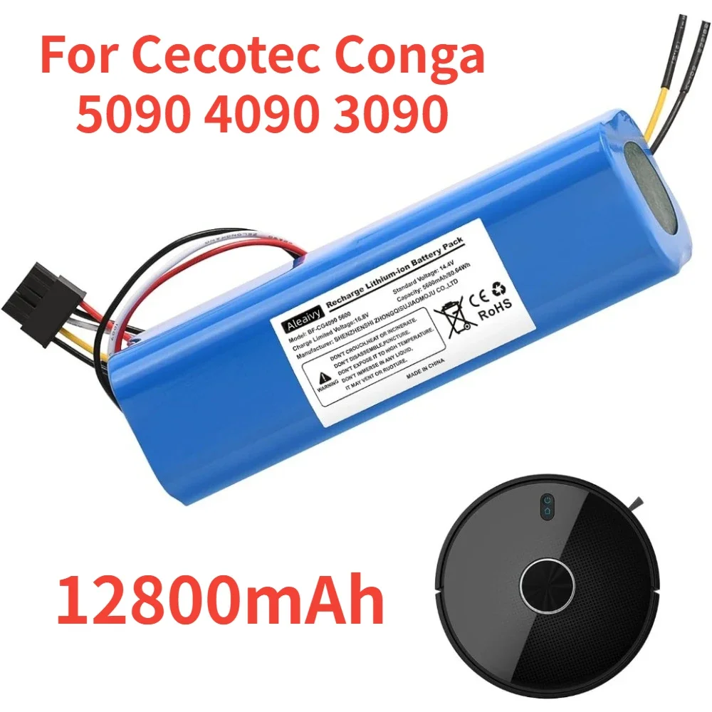 

Aleaivy 12800mAh Li-ion Battery for CECOTEC CONGA 4090 5090 3090 1690 1890 2090 Robot Vacuum Cleaner 14.4V 18650 Battery Packs