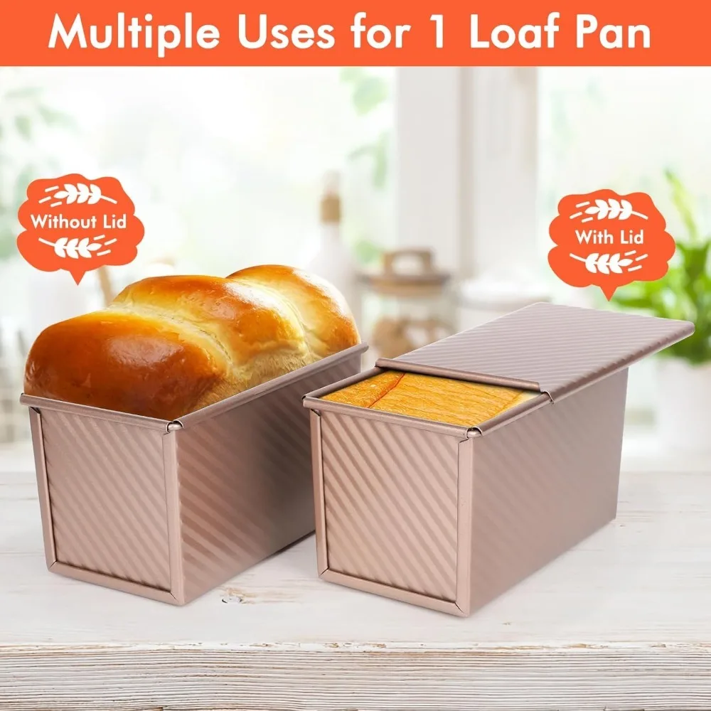 1pc Rectangle Loaf Pan with Lid Non Stick Bakeware for Baking Bread Carbon Steel Corrugated Toast Box Bread Mould Kitchen Tool image 5