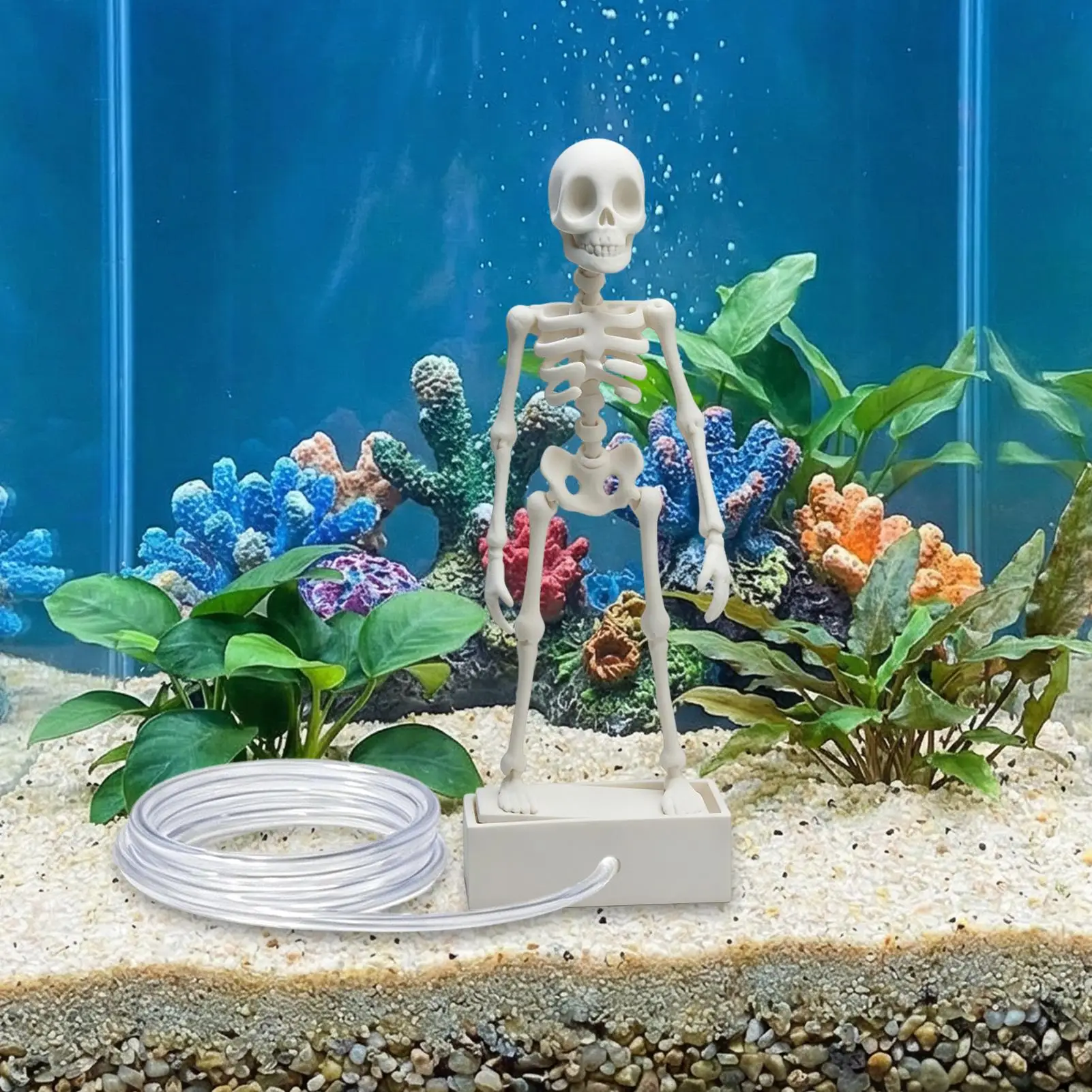 Creative Fish Tank Bubbler Decorations Realistic Decorative Interactive Dancing Skeleton Aquarium Bubbler with Air Hose