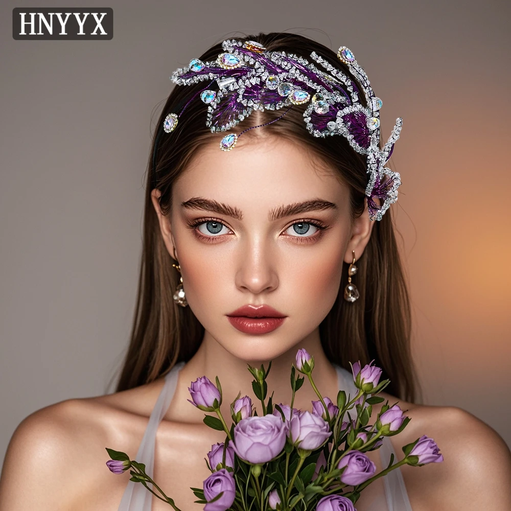 

YouLaPan Luxury Bridal Wedding Handmade Headband Water Diamond Weaving Hollow Feather Ladies Exquisite Banquet Headwear YXA127