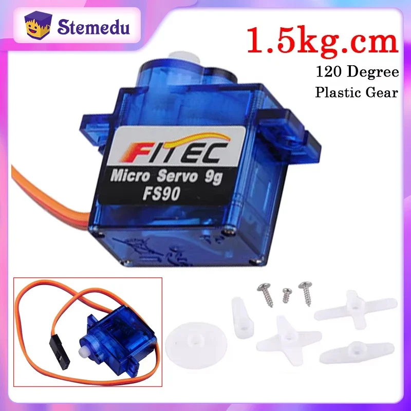 1.5kg.cm Micro Servo Motor 4.8V 6V Servo Arm 120 Degree for Remote Control Helicopter Drones Arm RC Cars DIY Robot Toy 9g FS90