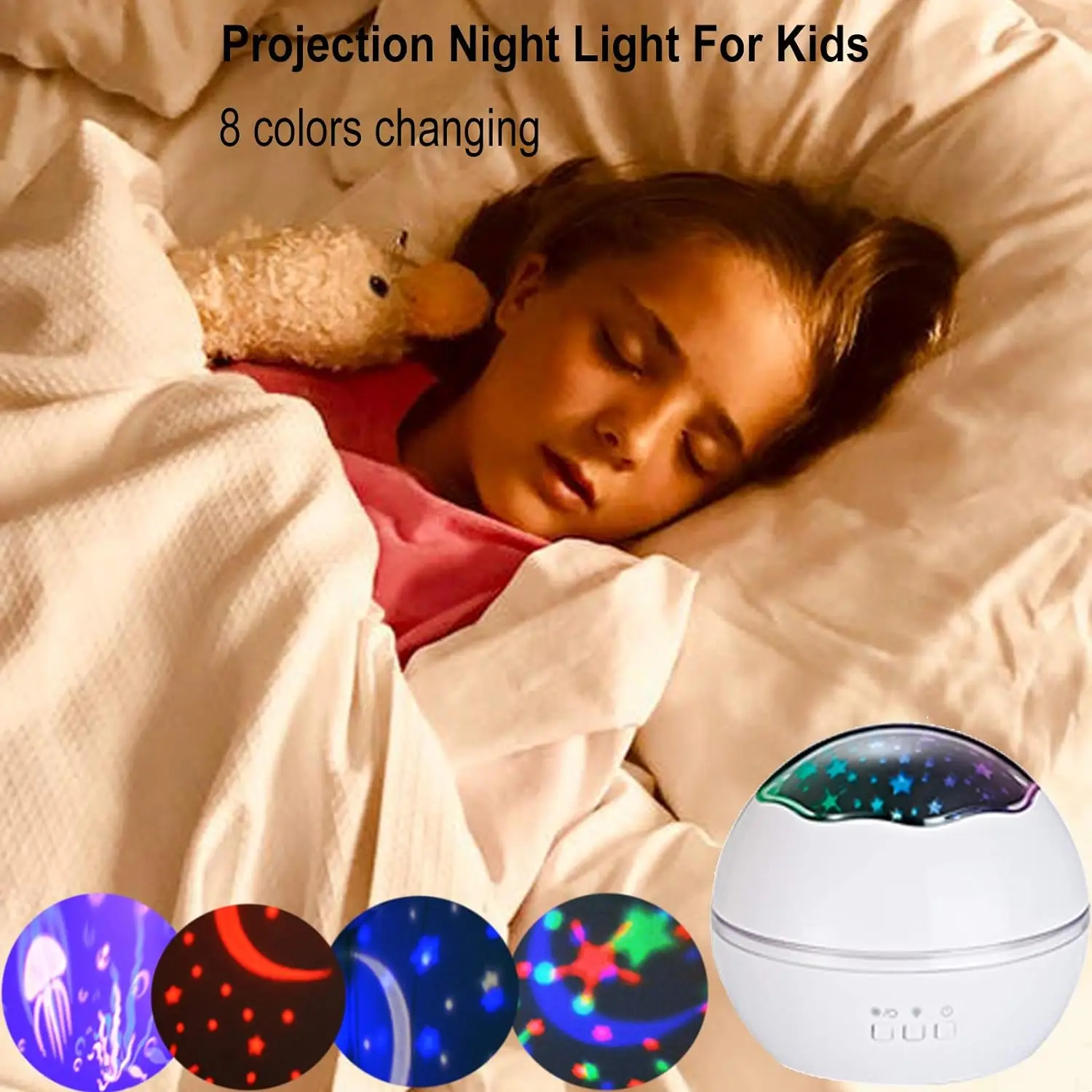 Veilleuse Étoile pour Enfants et Bébés, Lampe Projecteur, Résistant à 360, Rotation 2 en 1, Océan Étoilé, 8 Couleurs