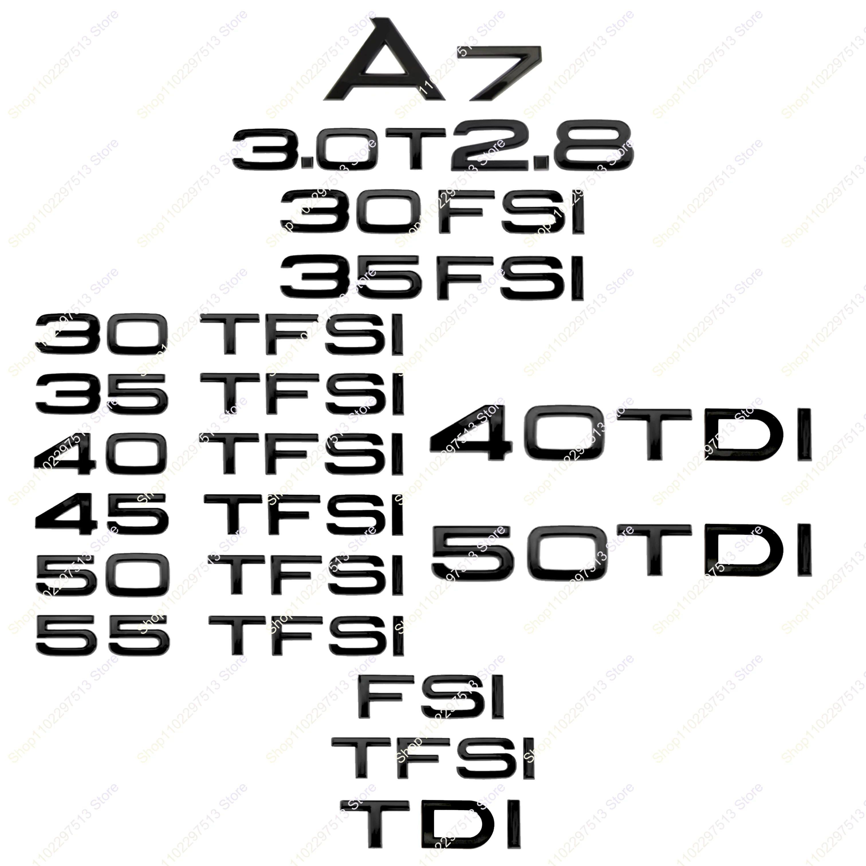 3.0T TDI TFSI 30FSI 35FSI 40TFSI 45TFSI 40TDI 50TDI Letters Numbers Decoration Sticker for  A7 Series Car Trunk Logo Emblem