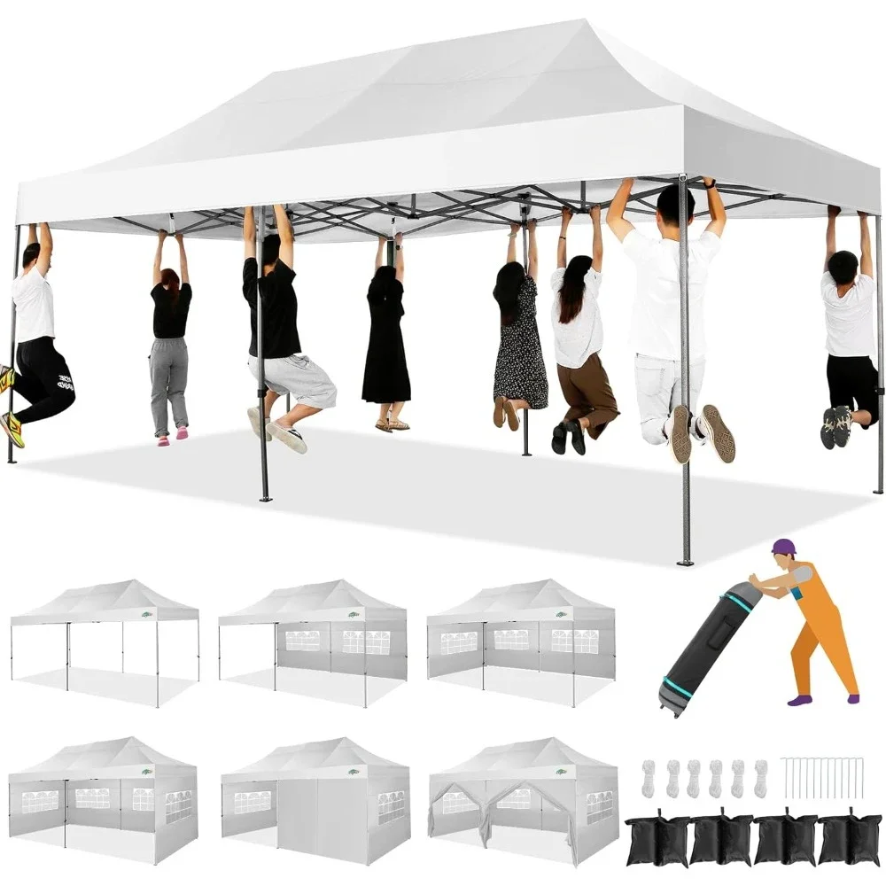 10x20 Heavy Duty Pop up Canopy Tent with 6 sidewalls, Outdoor Wedding Party Tents All Season Wind & Waterproof Gazebo Roller Bag