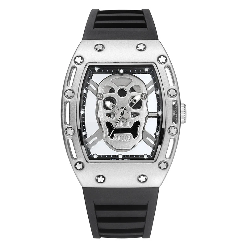 Fashionable Men's Hollow Skeleton Ghost Quartz Wristwatch with Soft Flexible Silicone Strap Everyday Stylish Look view 2