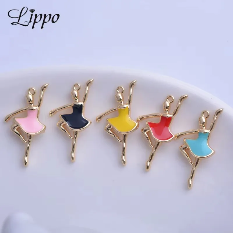 

20 шт., медь, 18-каратное золото, цвет, высококачественная эмаль, подвески для танцующей девушки, капающее масло, балетная кукла, кулон, сделай сам, изготовление ювелирных изделий, ожерелья