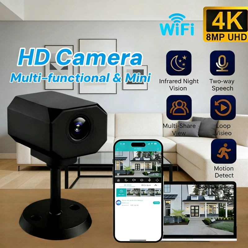 4K HD WiFi Security Camera for Home Mini Smart Indoor IP Surveillance with APP Remote Monitoring Portable Design 2026