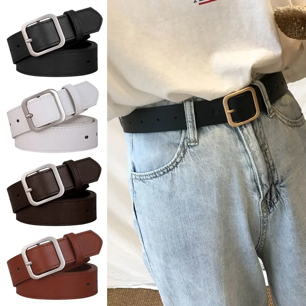 All-match Vintage Casual Ladies Dress Belts Square Buckle Waistband PU Leather Belt Pants Bands