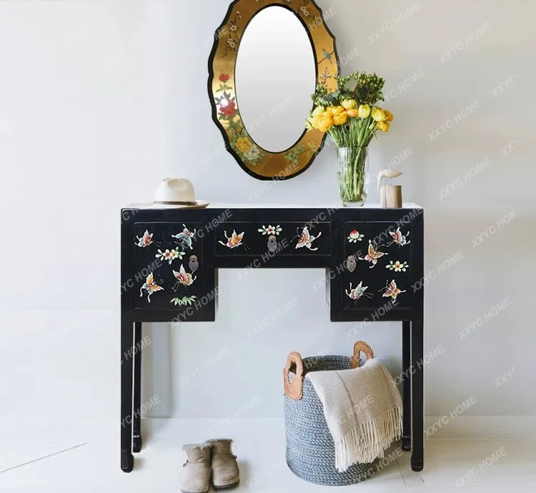 Neoclassical solid wood porch foyer storage partition porch cabinet