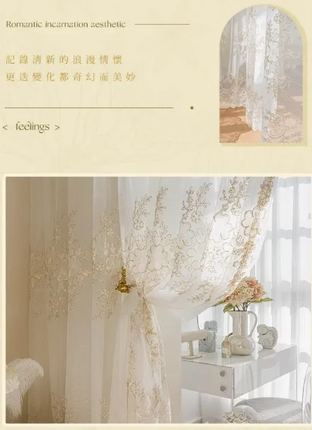 

High-grade European Embroidered Sheer Curtains for Living Dining Room Bedroom Gauze Light-through Finished Curtains Customize