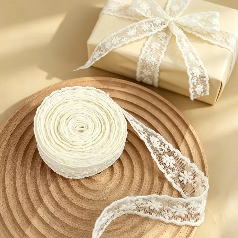 1 Stück weißes, mit Blumenmuster versehenes, transparentes Spitzenband für Geschenkverpackungen [Länge 300 cm/118 Zoll, Breite 2 cm/0,79 Zoll], geeignet für Hochzeiten, handgefertigte