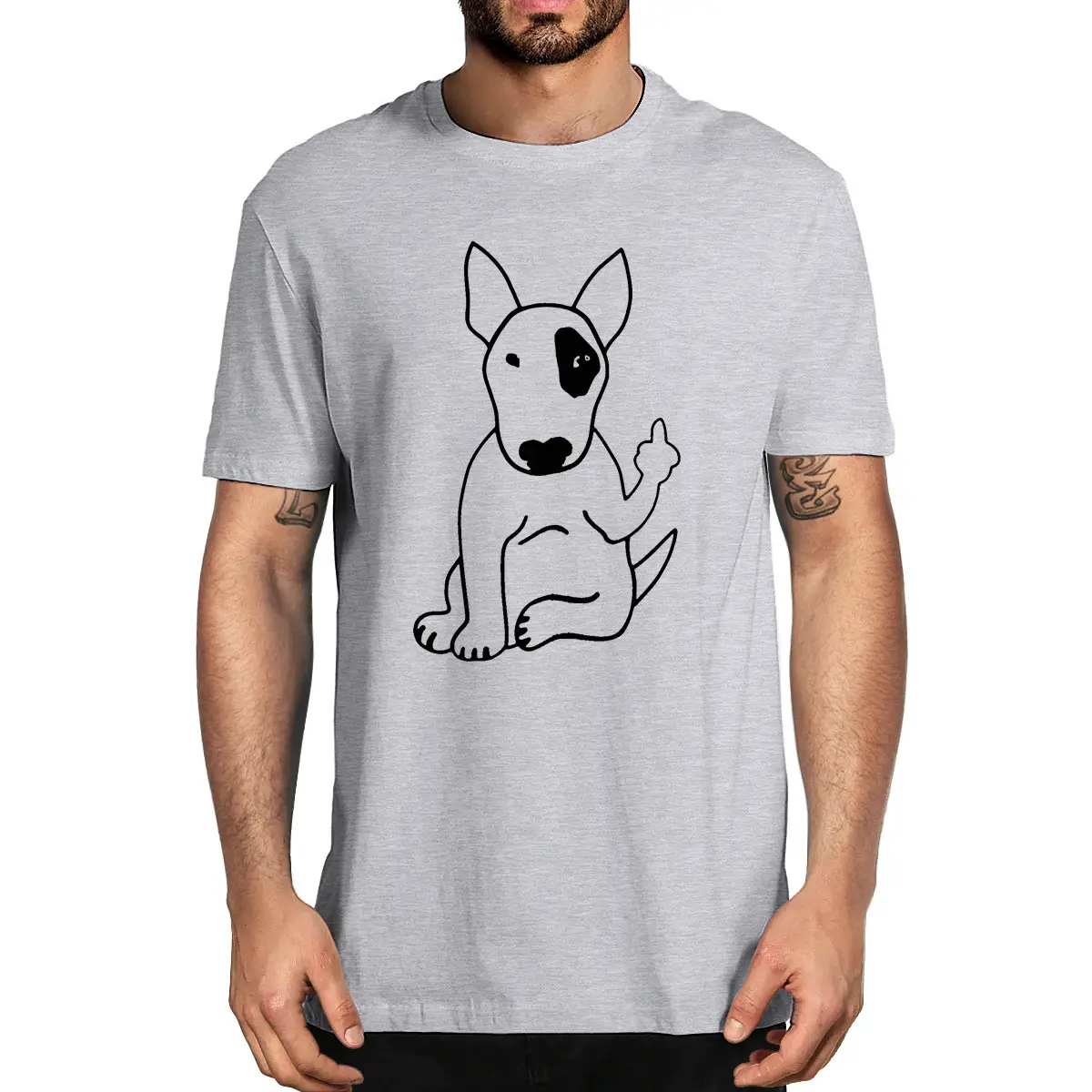 Unisex 100% Cotton Funny English Bull Terrier Middle Finger Dog Lover Gifts Joke Rude Summer Men's Novelty T-Shirt Casual Women