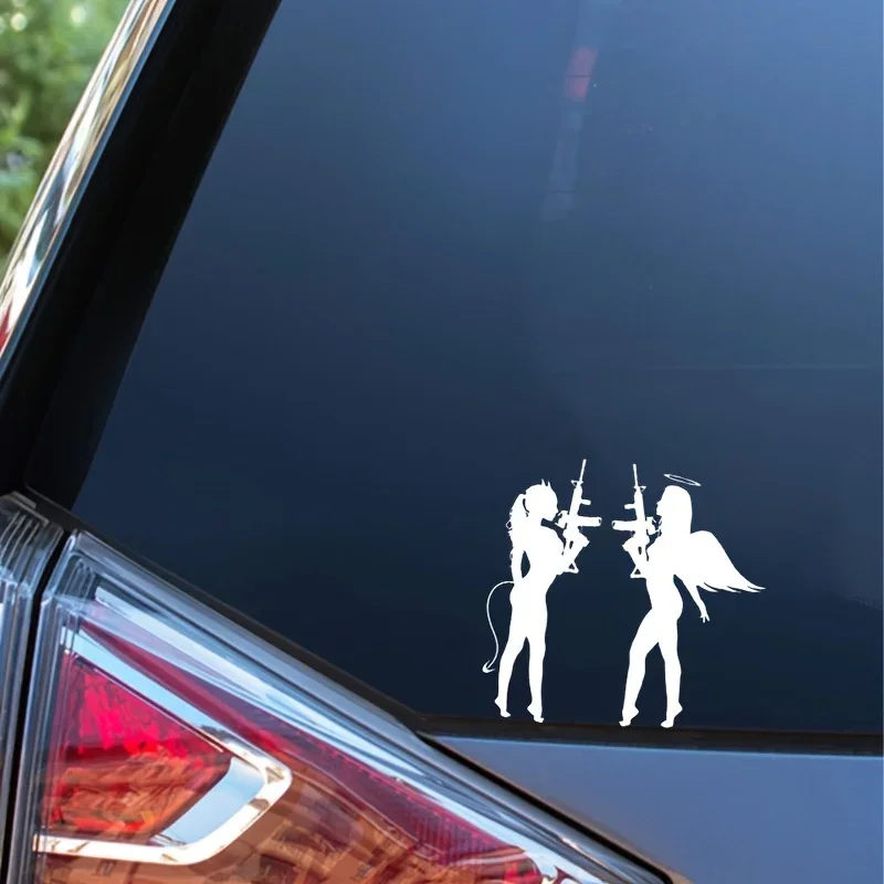 1Pc 2D Flat Angel Devil Girl Silhouette Vinyl Sticker, Waterproof Decal for Motorcycle Car Decor, Holiday Gift