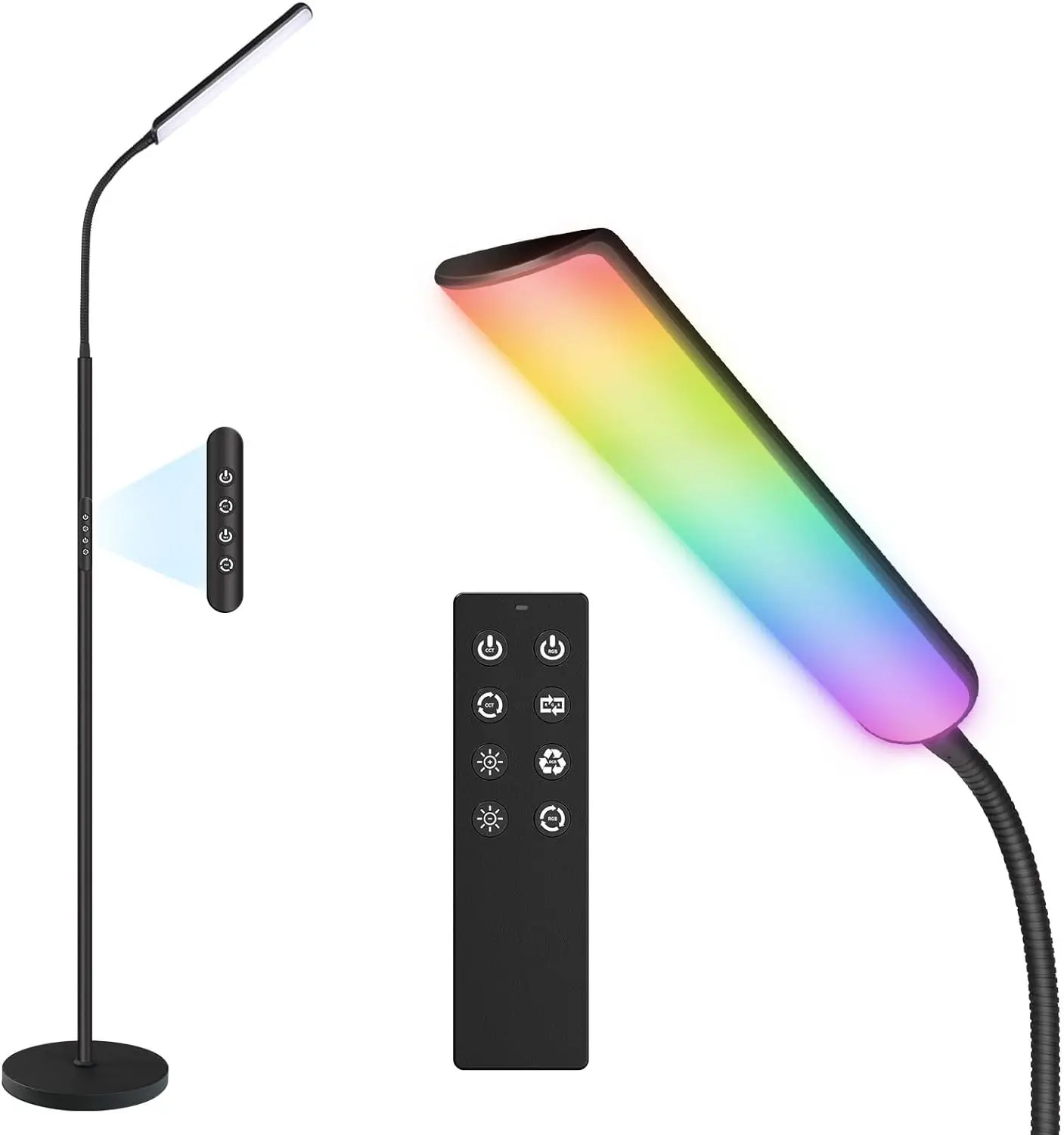 Lâmpada de assoalho led dimunt, lâmpada de canto rgb super brilhante de 15w, lâmpada de assoalho regulável com 4 temperaturas de cor 3000k-6500k, controle remoto e toque,