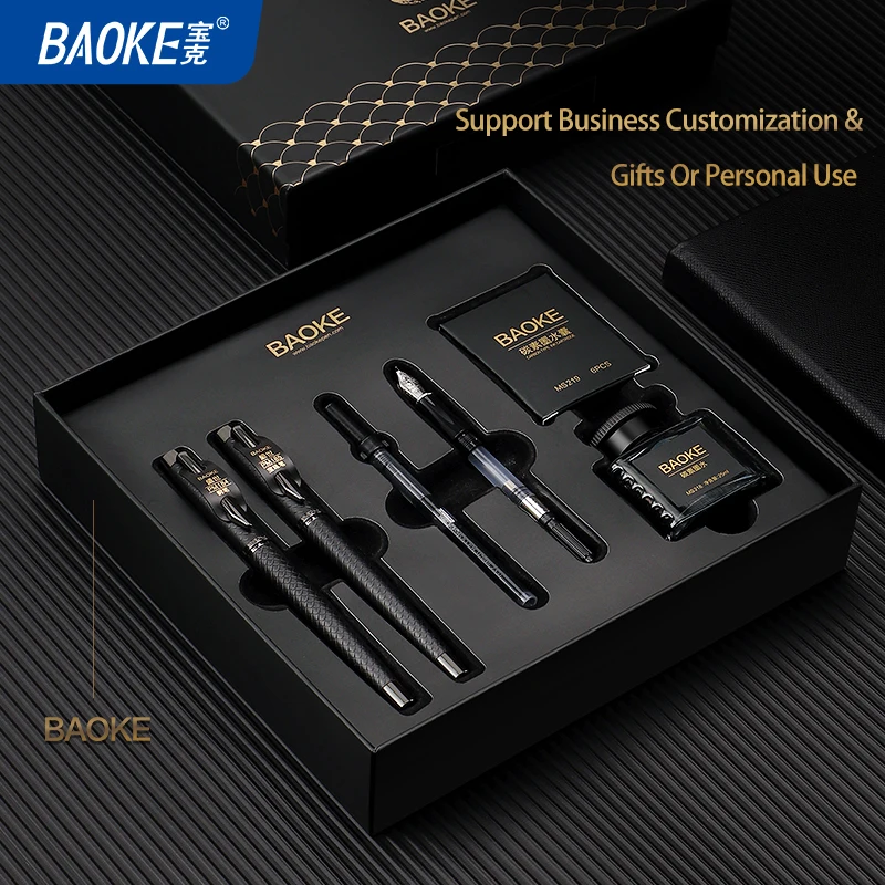 BAOKE T18/T19/T20 Black Grey Fountain Pen Gift Set, Includes Ink Bottle, 6 Cartridges, Exquisite Package, Smooth Writing Pens