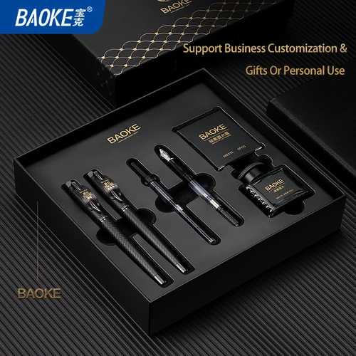Imagen 2 del producto BAOKE T18/T19/T20 Juego de regalo de pluma estilográfica gris negro, incluye botella de tinta, 6 cartuchos, paquete exquisito, bolígrafos de escritura suave