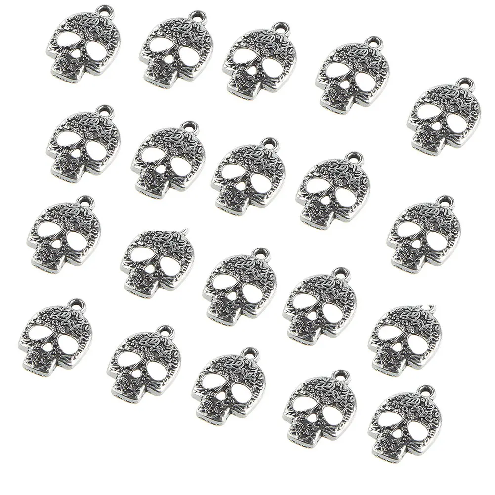 20-teiliger Totenkopf-Anhänger, zarter Schmuck, Halloween, hochglanzpoliertes Zubehör-Design, Legierung, glatte Oberfläche, Punk-Mode