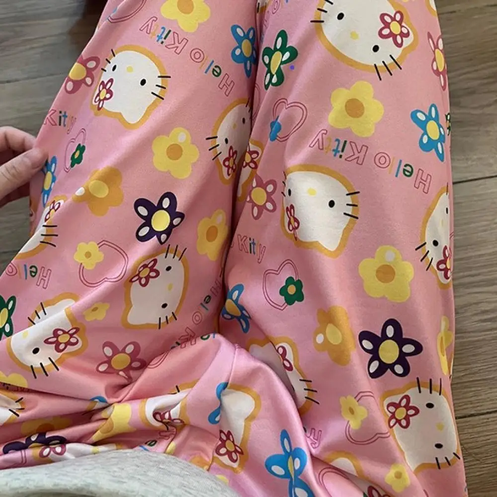 Sanrio Cartoon Hello Kitty Pajama Pants Anime Summer Home Casual Trousers for Women Kawaii Cotton Loose Casual Walk Dance Pant