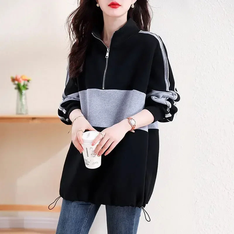 Thick Warm Autumn and Winter Pullover Black Sweatshirt for Women Cold E Korean Popular Clothes 2000s Y2k Style Emo M Woman Tops