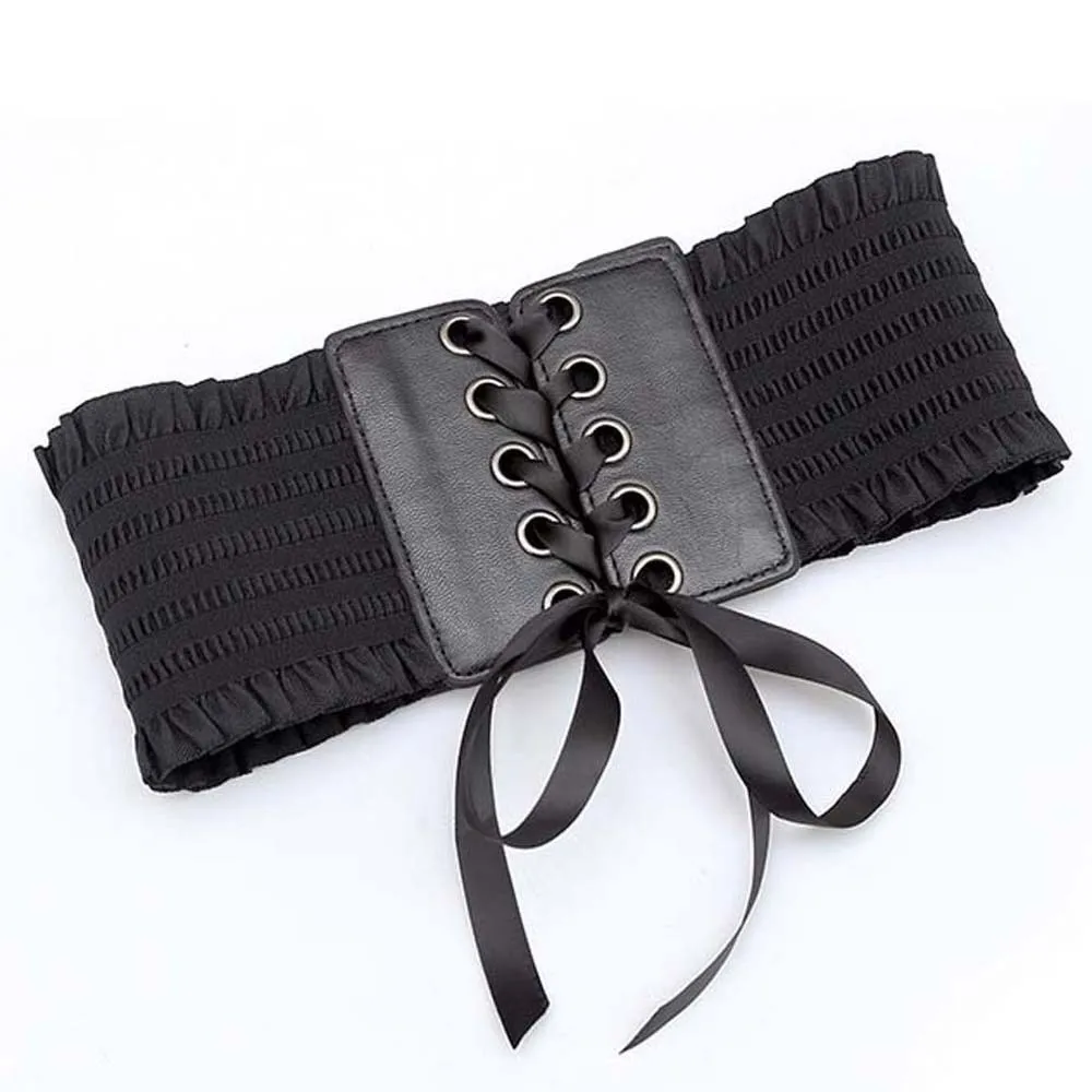 Ceinture élastique plissée réglable, corde en Polyester, large Corset, accessoires de jupe en PU, ceinture haute et large