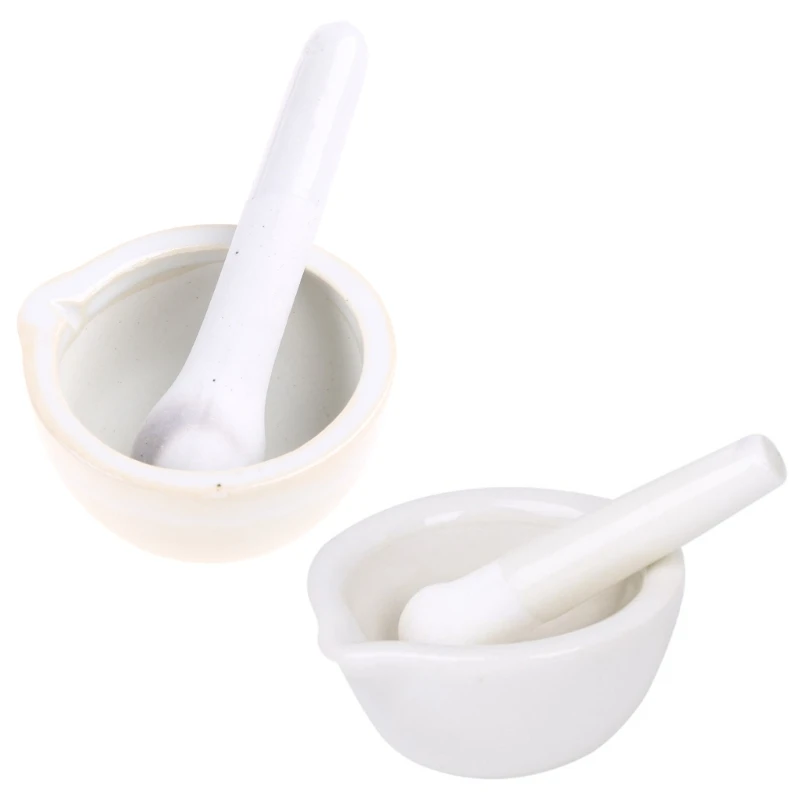 Porcelain Mortar and Pestle Set White Mixing Crusher Storage Bowl Combination for Herbs Spices for Pill Crusher Accesso