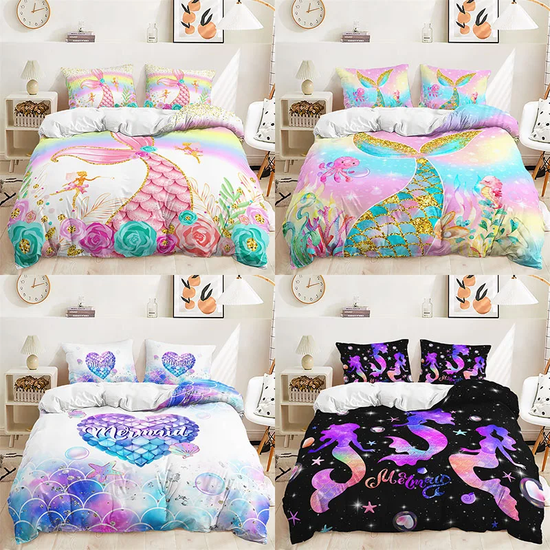 

Home Textile Luxury 3D Mermaid Tail Print 2/3Pcs Kids Duvet Cover Pillowcase Bedding Set Single Queen and King AU/EU/US Size