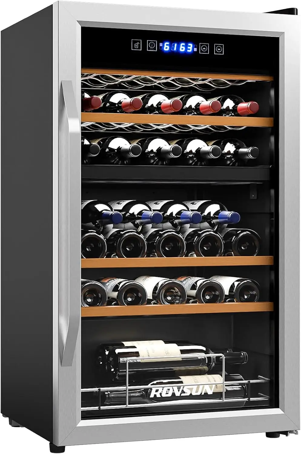 33 Bottle Wine Fridge, Dual Zone Wine and Beverage Refrigerator with Independent Temp & LED Control Panel, Freestanding W