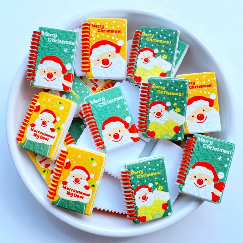 10Pcs New Cute Mini Book Santa Series Flat Back Resin Scrapbooking DIY Jewelry Craft Decoration Accessories