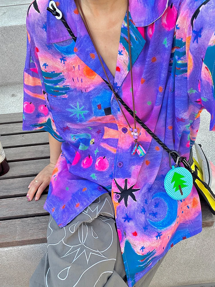 

Оригинальная иллюстрация ручной работы Drlike Art Feeling Dopne Purple, свободный крой, полиэстер, короткий рукав, новый.