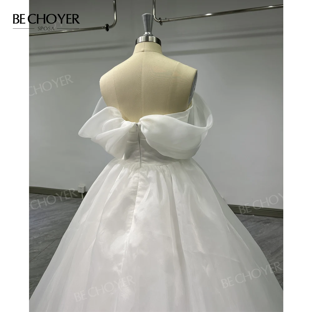 Wedding Dress Off the Shoulder Sleeveless A-Line Bride Gown 2027 Court Train Princess BECHOYER NR270 Customized Vestido De Noiva