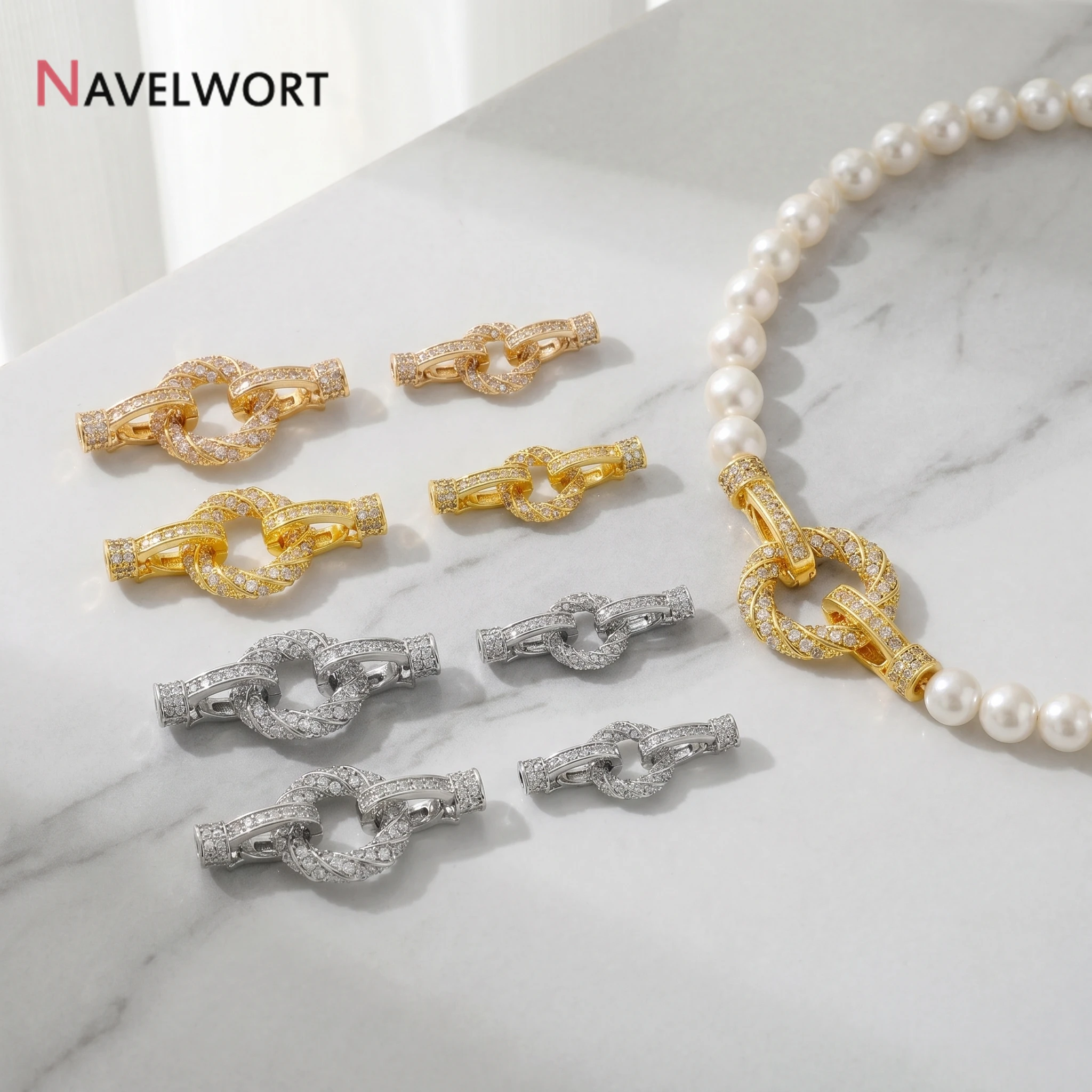 18K Gold Plated Brass With Zircon Round Connector Clasps Jewelry Clasps,For Pearl Bracelet Necklace Making Accessories