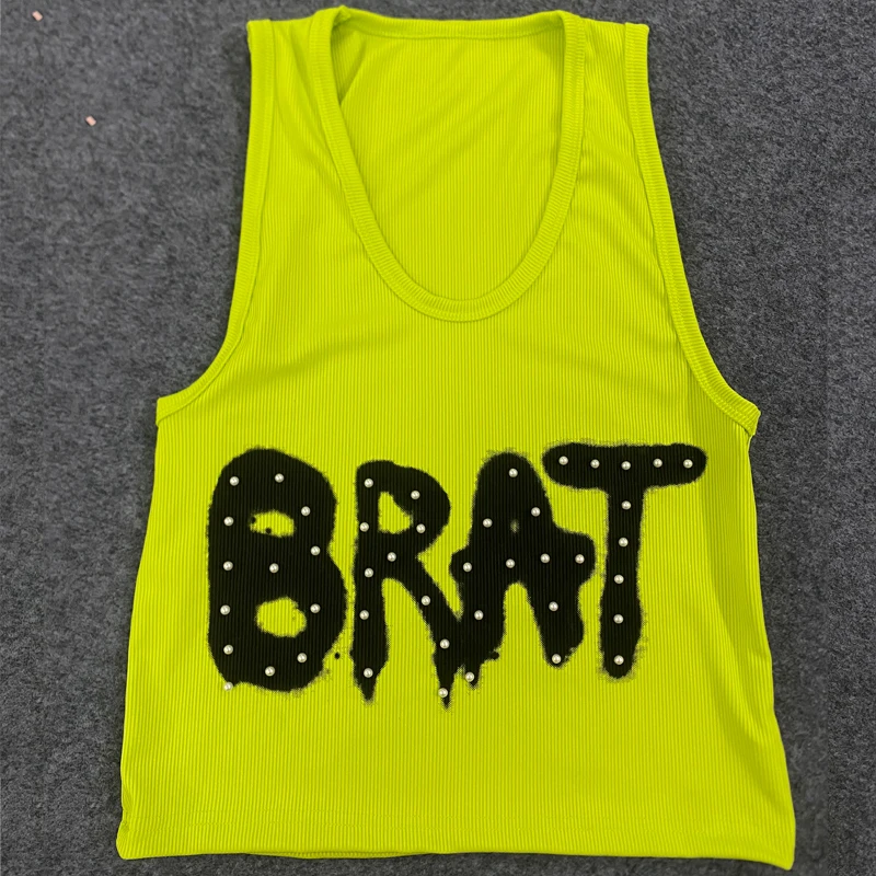 

Женский жилет без бретелек в стиле ретро Y2K с готическим буквенным принтом в стиле Харадзюку, украшение из бисера, летний повседневный жилет без рукавов