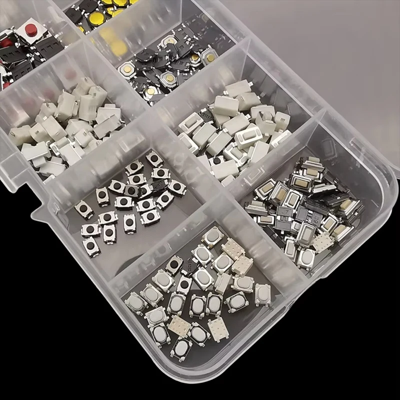 New 250Pcs Micro-Tactile Tact Push Button Switch Assorted Kit 2P 4 Pin SMD PCB Momentary Self-Reset Car Remote Control