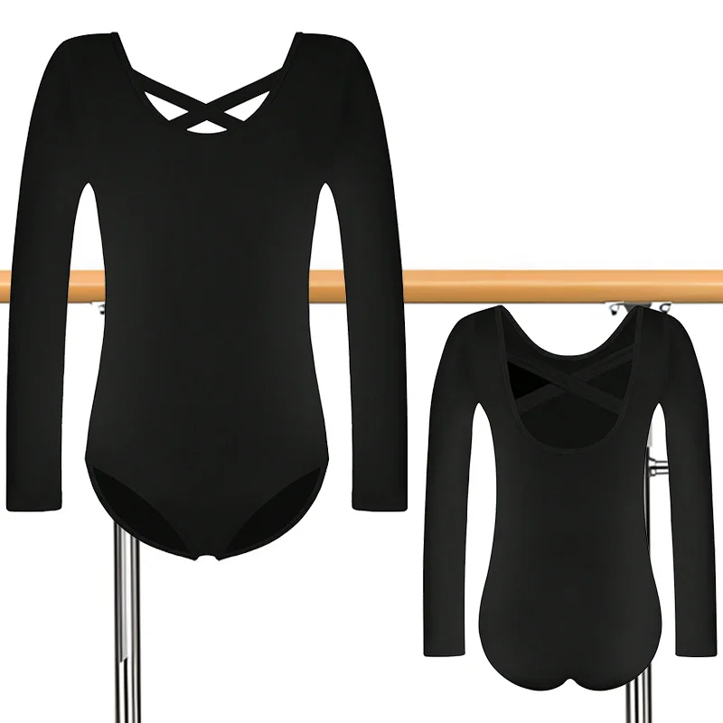 Girls Team Basic Long Sleeve Ballet Dance Leotards for Girl Gymnastics Dance Tops with Crisscross Straps and Soft Lining